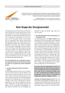 EUROSOLAR Anzeigenkampagne 2016  „Es bedarf keines mit den Energiekonzernen abgestimmten »energiepolitischen Gesamtkonzepts« mit Atom- und Kohlekompromissen, sondern politischer Entscheidungen, die Freiräume für za