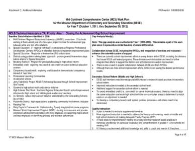 Attachment C: Additional Information  PR/Award #: S283B050026 Mid-Continent Comprehensive Center (MC3) Work Plan for the Missouri Department of Elementary and Secondary Education (DESE)