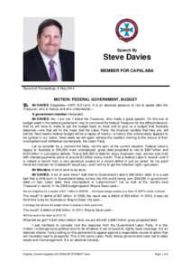 Speech By  Steve Davies MEMBER FOR CAPALABA  Record of Proceedings, 6 May 2014