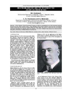 Journal of Astronomical History and Heritage, 11(1), [removed]MILUTIN MILANKOVIĆ AND THE REFORM OF THE