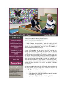 Congregational Health E-News In this Issue From the Director Health Related Events Monthly Networking Sessions