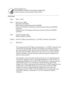 Biology / Escherichia coli O121 / Escherichia coli O157:H7 / Zoonosis / Shiga toxin / Foodborne illness / National Outbreak Reporting System / Verotoxin-producing Escherichia coli / Escherichia coli O104:H21 / Escherichia coli / Bacteria / Microbiology