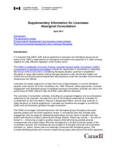 Supplementary Information for Licensees on Aboriginal Consultation