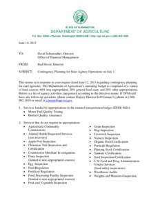 Department of Agriculture Contingency Plan