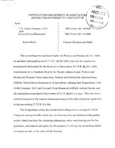 UNITED STATES DEPARTMENT OF AGRICULTUR BEFORE THE SECRETARY OF AGRICULTURE In re: C.H. Cattle Company, LLC, And Leonard Craig Hammond,