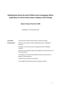 Identifying the Routes by which Children View Pornography Online: Implications for Future Policy-makers Seeking to Limit Viewing Report of Expert Panel for DCMS  Submitted on 12th November 2015