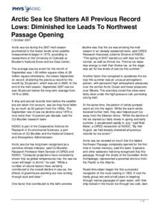 Arctic Sea Ice Shatters All Previous Record Lows: Diminished Ice Leads To Northwest Passage Opening