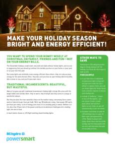 Make Your Holiday Season Bright and Energy Efficient! YOU WANT TO SPEND YOUR MONEY WISELY AT CHRISTMAS, ON FAMILY, FRIENDS AND FUN—NOT ON YOUR ENERGY BILLS. The December holidays could seem very dull and dark without f