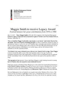 [removed]Maggie Smith to receive Legacy Award