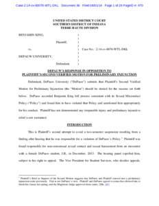 Case 2:14-cvWTL-DKL Document 36 FiledPage 1 of 28 PageID #: 470  UNITED STATES DISTRICT COURT SOUTHERN DISTRICT OF INDIANA TERRE HAUTE DIVISION BENJAMIN KING,