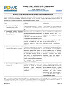 Notice Of Collecting Social Security Number For Government Purpose