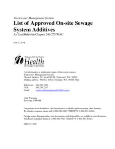 List of Approved On-site Sewage System Additives - May 2014