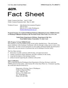 Fact Sheet for Draft NPDES Permit for US DOD, Dept. of Navy, Radio Station Transmitter T, Jim Creek, Arlington, Washington