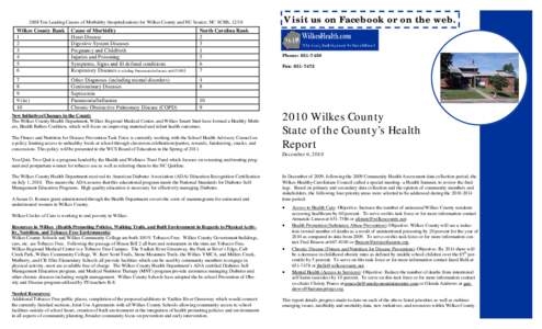 2008 Ten Leading Causes of Morbidity (hospitalization) for Wilkes County and NC Source: NC SCHS, [removed]Wilkes County Rank 1 2 3