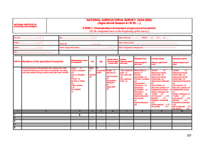 NATIONAL AGRICULTURAL SURVEY (NAS[removed]Agricultural Season A / B[removed]NATIONAL INSTITUTE OF STATISTICS OF RWANDA