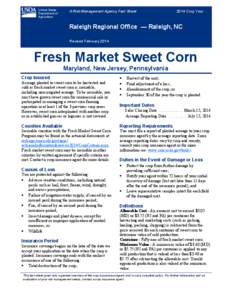 Fresh Market Sweet Corn Crop Insurance in Maryland, New Jersey, and Pennsylvania
