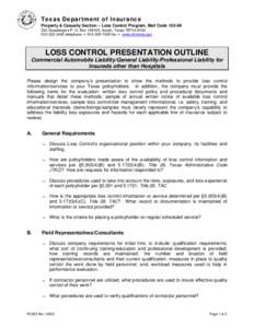 Texas Department of Insurance Property & Casualty Section – Loss Control Program, Mail Code 103-9A 333 Guadalupe  P. O. Box[removed], Austin, Texas[removed][removed]telephone  [removed]fax  www.tdi.te