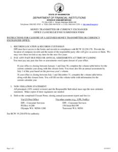 Money Transmitter/Currenc Exchanger Office Closure/License Surrender Form