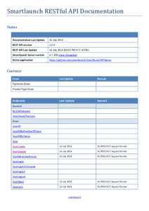 Smartlaunch RESTful API Documentation Status Documentation Last Update  14 July 2014