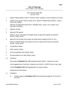 3002  City of Hastings COUNTY OF BARRY, STATE OF MICHIGAN  CITY COUNCIL MINUTES