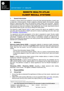 CLIENT RECALL SYSTEMS  REMOTE HEALTH ATLAS – Section 8: RECALL REMOTE HEALTH ATLAS CLIENT RECALL SYSTEMS