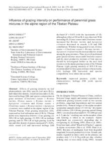 Dong New Zealand et al.—Grazing Journal intensity of Agricultural on perennial