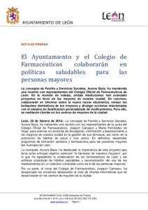 NOTA DE PRENSA  El Ayuntamiento y el Colegio de Farmaceuticos colaboraran en