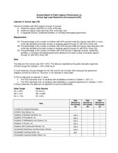 Arizona Report of Public Agency Performance on School Age Least Restrictive Environment (LRE) Indicator 5: School Age LRE Percent of children with IEPs aged 6 through 21 served: A. Inside the regular class 80% or more of