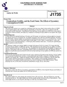 CALIFORNIA STATE SCIENCE FAIR 2014 PROJECT SUMMARY Name(s)  Audrey Q. Webb