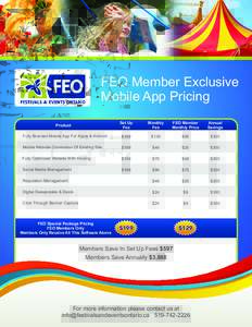 FEO Member Exclusive Mobile App Pricing Set Up Fee  Monthly