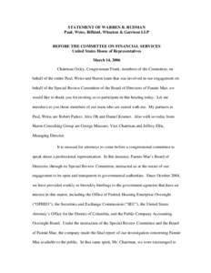 STATEMENT OF WARREN B. RUDMAN Paul, Weiss, Rifkind, Wharton & Garrison LLP BEFORE THE COMMITTEE ON FINANCIAL SERVICES United States House of Representatives March 14, 2006