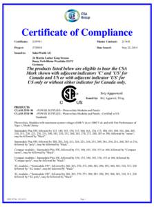 Certificate of Compliance Certificate: [removed]Master Contract: