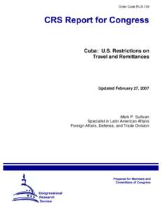 Politics / United States embargo against Cuba / Office of Foreign Assets Control / Cuban Assets Control Regulations / Trade sanctions reform and export enhancement act / Fidel Castro / State Sponsors of Terrorism / Havana / José Martí / Cuba–United States relations / Cuba / Government