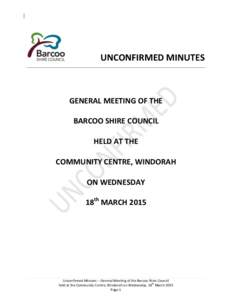 UNCONFIRMED MINUTES  GENERAL MEETING OF THE BARCOO SHIRE COUNCIL HELD AT THE COMMUNITY CENTRE, WINDORAH