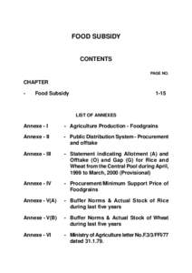 FOOD SUBSIDY  CONTENTS PAGE NO.  CHAPTER