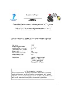 Collaborative Project  eSMCs Extending Sensorimotor Contingencies to Cognition FP7-ICTGrant Agreement No