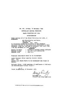 No. S81, Friday, 1 6 November[removed]AUSTRALIAN CAPITAL TERRITORY WATEX POLLUTION ACT[removed]Under Section 28 of M e Water Pollution A c t[removed] , I