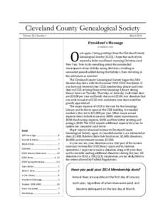 Cleveland County Genealogical Society Volume 35, Number 1 MarchPresident’s Message