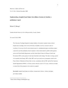 LESSONS LEARNED FROM IMPLEMENTING A PILOT INJURY SURVEILLANCE  SYSTEM  AT THE UNIVERSITY TEACHING HOSPITAL IN LUSAKA, ZAMBIA