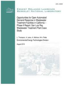 Opportunities for Open Automated Demand Response in Wastewater Treatment Facilities in California – Phase II Report: San Luis Rey Wastewater Treatment Plant Case Study