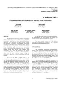 Proceedings of the 12th International Conference on Environmental Remediation and Radioactive Waste Management ICEM2009 October 11-15, 2009, Liverpool, UK  ICEM2009-16052