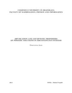 COMENIUS UNIVERSITY IN BRATISLAVA FACULTY OF MATHEMATICS, PHYSICS AND INFORMATICS