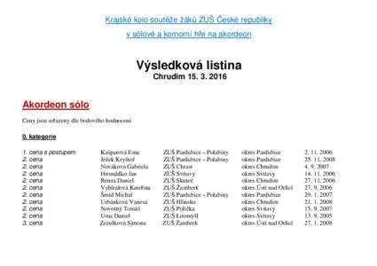 Výsledková listina - akordeon kraj 2016