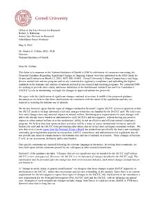 Cornell University Ithaca, New York Office of the Vice Provost for Research Robert A. Buhrman Senior Vice Provost for Research John Edson Sweet Professor