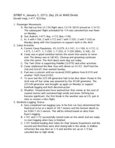 SITREP 4, January 5, 2015; Day 26 at WAIS Divide Donald Voigt, I-477, SCO Rep 1. Passenger Movements A. We had our first LC-130 flight since[removed]D019 arrived on[removed]The subsequent flight scheduled for 1/4 was canc