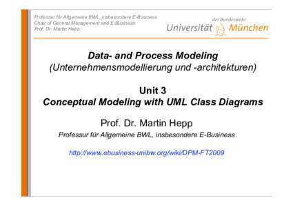 Professur für Allgemeine BWL, insbesondere E-Business Chair of General Management and E-Business Prof. Dr. Martin Hepp Data- and Process Modeling (Unternehmensmodellierung und -architekturen)
