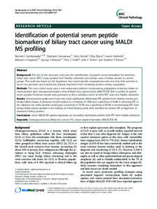 Hepatology / Mass spectrometry / Ion source / Chemical pathology / Pancreas disorders / Matrix-assisted laser desorption/ionization / Biomarker / Cholangiocarcinoma / Time-of-flight mass spectrometry / Medicine / Chemistry / Laboratory techniques