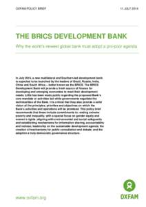 The BRICS development bank: Why the world’s newest global bank must adopt a pro-poor agenda