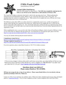 USDA Foods Update January/February 2014 Issue Annual USDA Food Survey Each year, DPI conducts an Annual Survey. The USDA has extended the ordering time for foods, so you will not see the Annual Survey until sometime in F