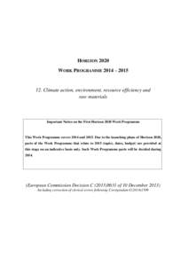 HORIZON 2020 WORK PROGRAMME 2014 – [removed]Climate action, environment, resource efficiency and raw materials